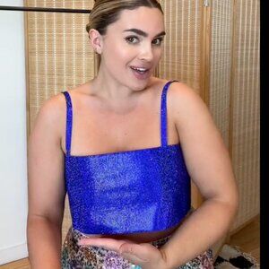 12th Tribe Shira Cobalt Blue Rhinestone Crop Top